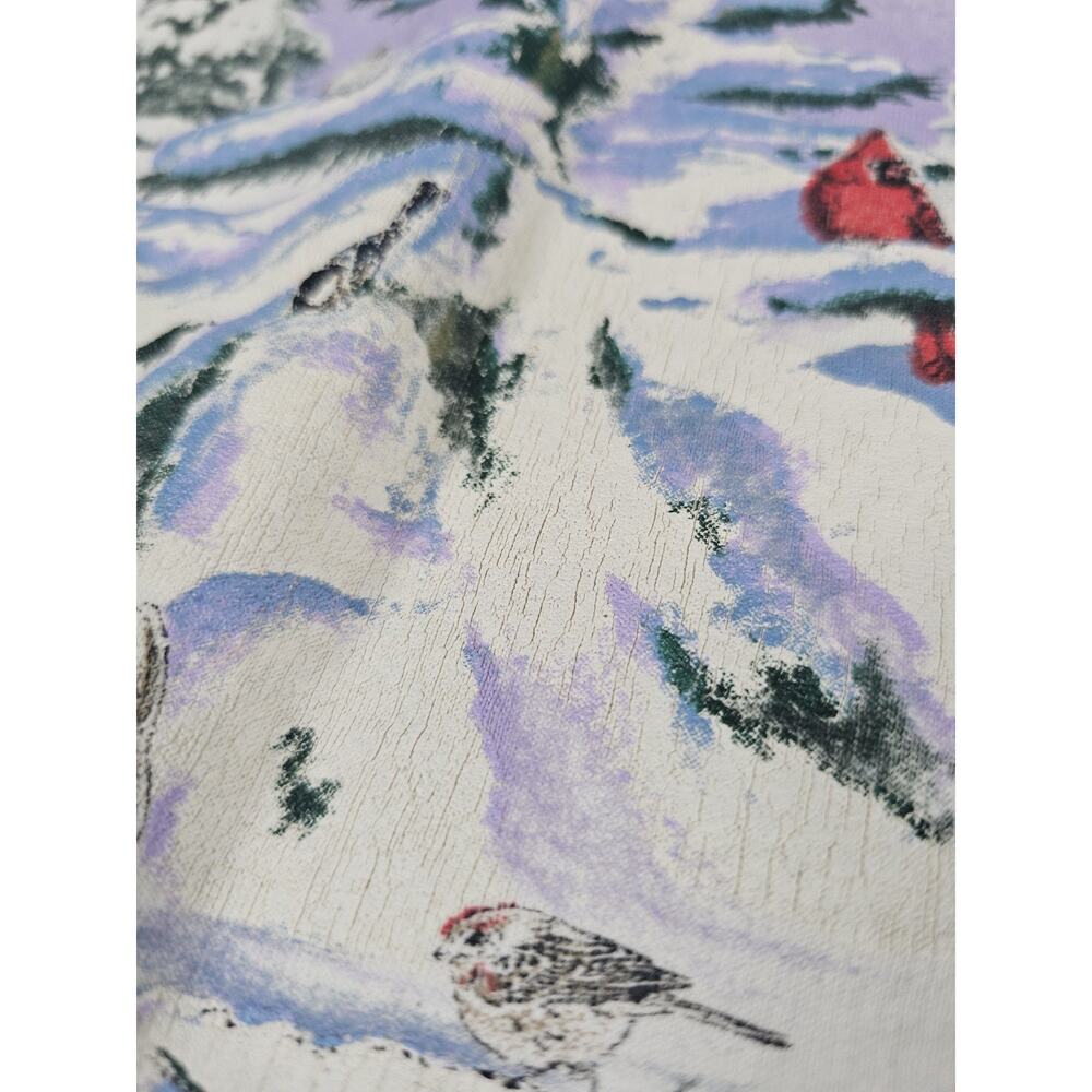 Vintage Artisans Sweatshirt Large XL White Fleece Winter Scene Birds Rabbits - Picture 4 of 10
